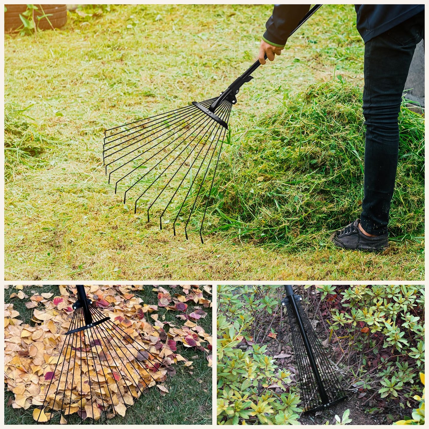 Mitclear Garden Rake with Telescopic Handle(71IN), 7-25IN Adjustable Leaf Rake for Gardening, Hand Rake with 25 Tines for Lawn, Yard, Artificial Grass
