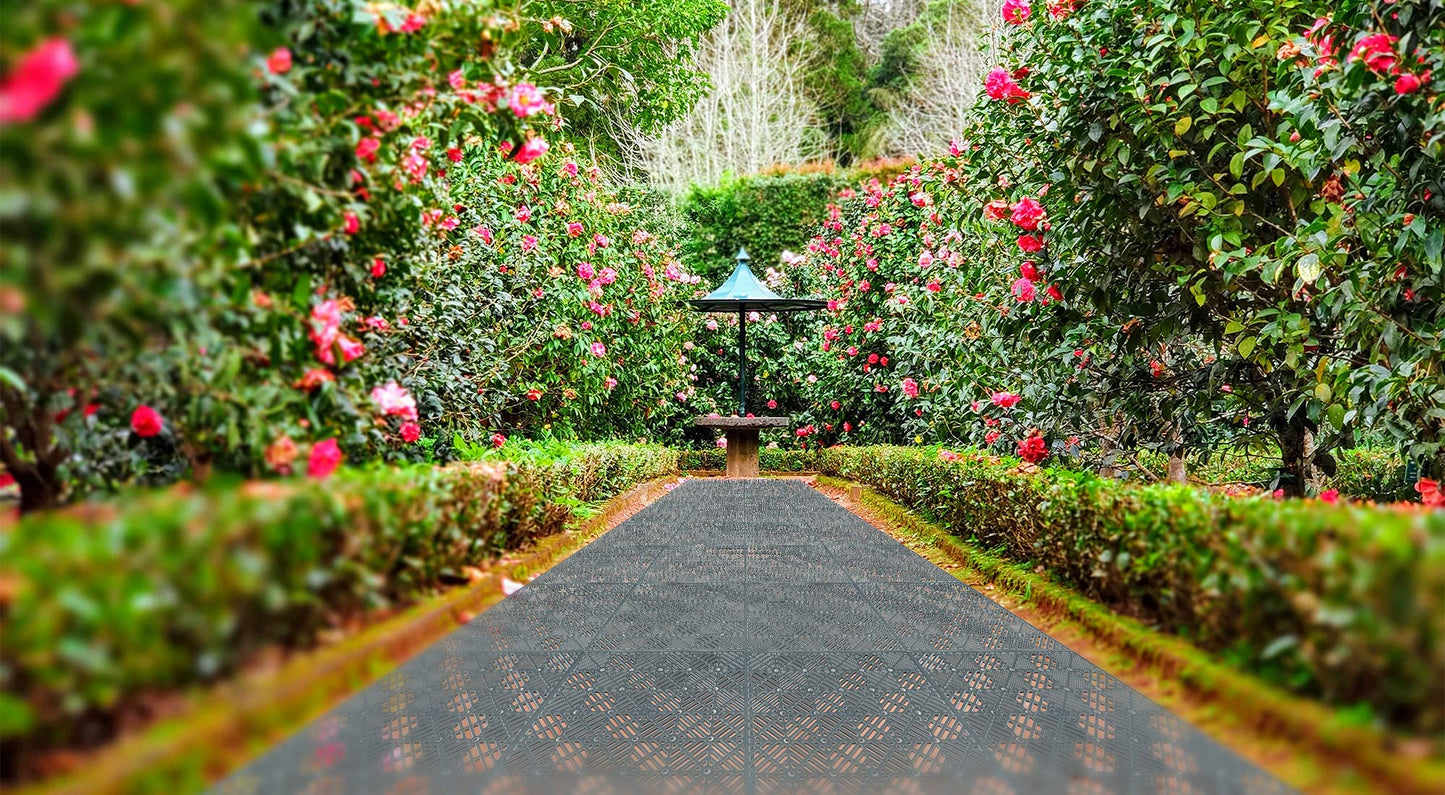 FiNeWaY 9pc Garden Plastic Tiles – Interlocking Non-Slip Walkway Floor Path Patio – Weatherproof – Decorate Garden Vegetable Plot Or Terrace (9pc Grey)