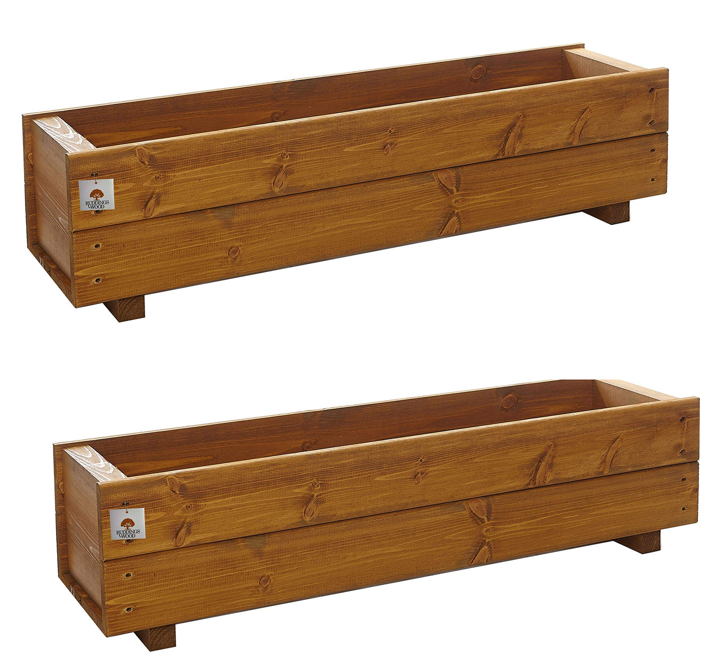 Set of 2 x 90cm Wooden Trough Planters - Wood Plant Trough Container Box