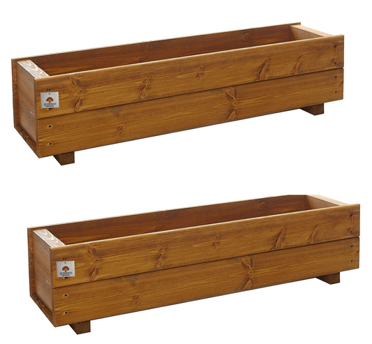 Set of 2 x 90cm Wooden Trough Planters - Wood Plant Trough Container Box