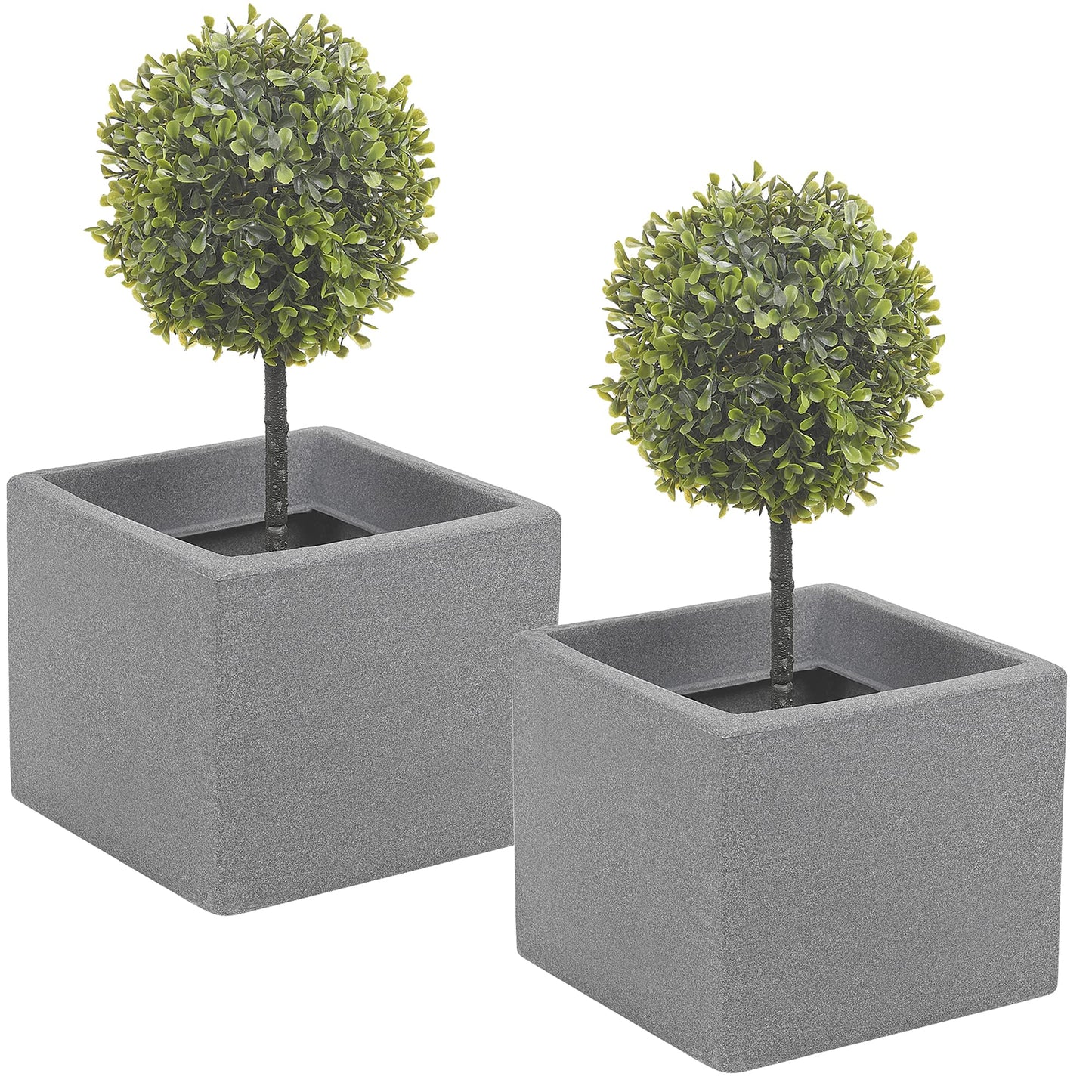 URBNLIVING Stone Effect Flower Planter 20cm Cube Plant Pot Indoor Outdoor (Charcoal)