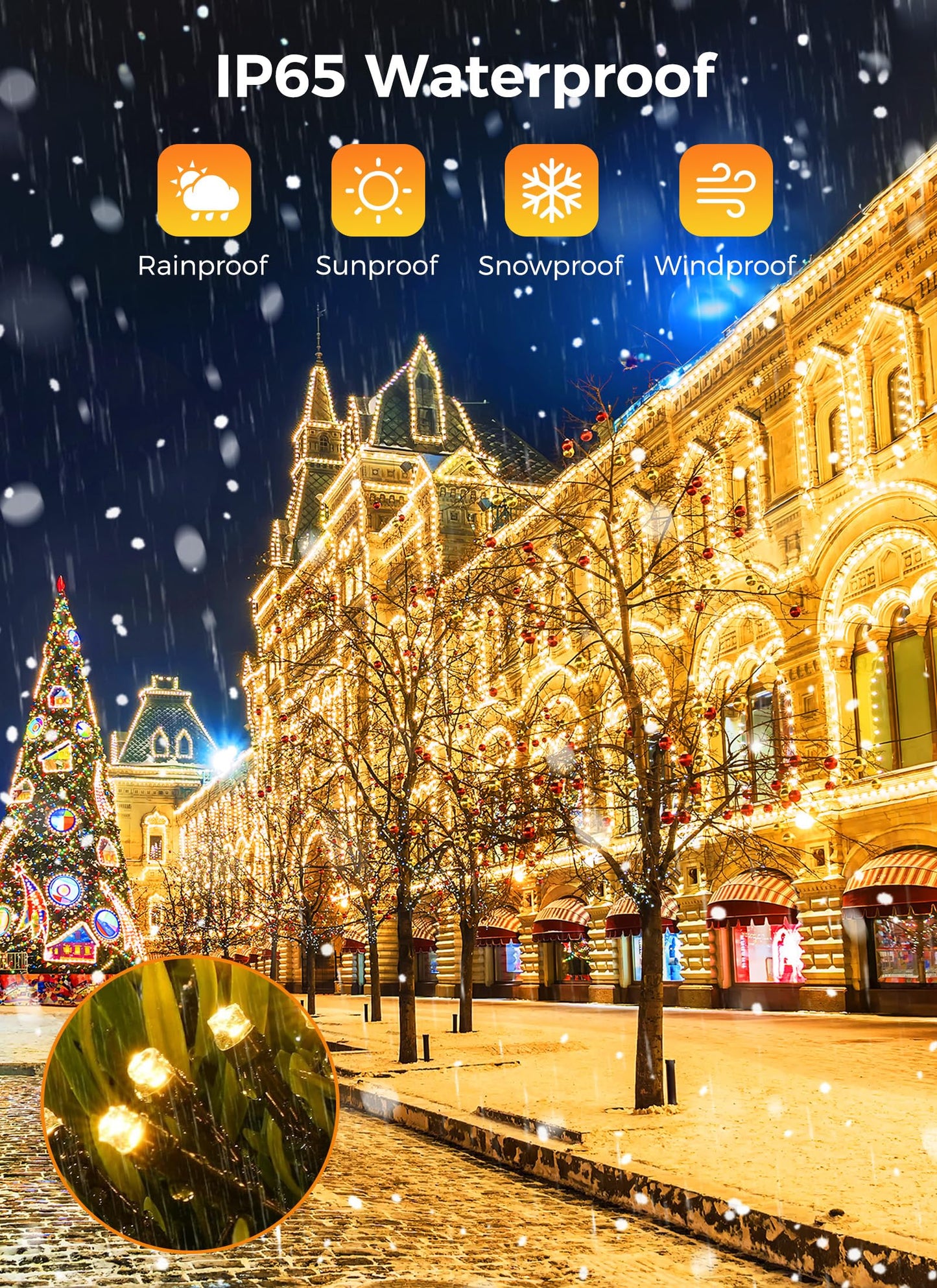 Brightown Solar String Lights Outdoor 12M/40FT 100 LED String Lights Solar Powered with 8 Lighting Modes,Waterproof Patio Lights, Solar Lights for Outside Tree Balcony Gazebo Party