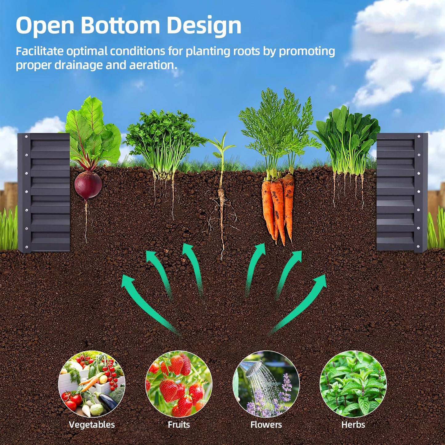 DKIEI 180x90x57cm Metal Raised Beds for Garden Vegetables, 923L Raised Planters Outdoor Large, Galvanised Raised Garden Planter Box Kit Bottomless Raised Bed for Flowers Herbs Fruit Growing, Grey