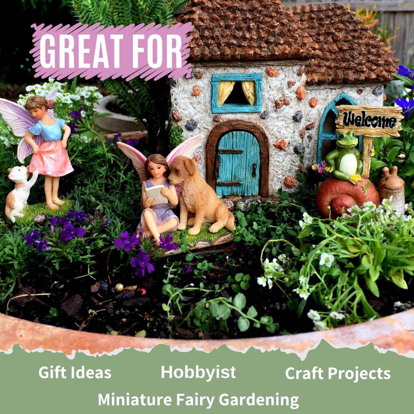 PRETMANNS Fairy Garden Fairy Houses - Garden Fairies Ornaments Outdoor, Fairies for Fairy Garden - Garden Fairy House Kit - Fairies House has an opening door - 15cm H