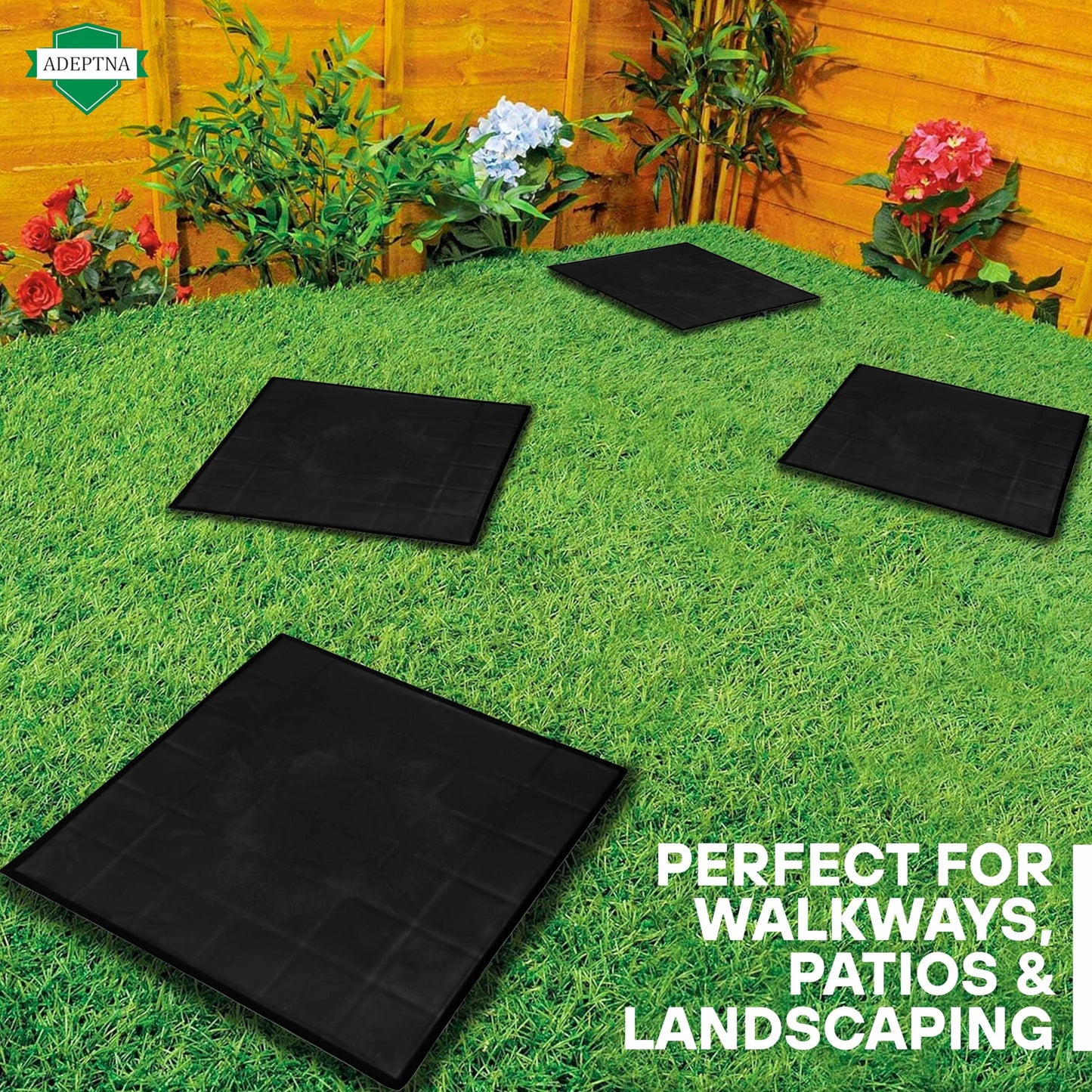 ADEPTNA Pack of 8 Plastic Patio Block Stepping Stones Easy Install, Weatherproof, Lightweight Concrete Effect Paving Slabs Anti-Slip & UV Resistant Square Stones for Outdoor Garden Pathway Patio