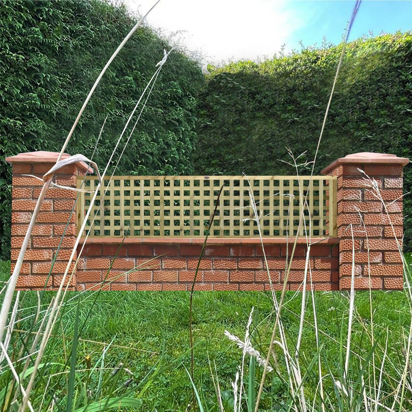 Chunky Urban Square Heavy Duty Framed Wooden Trellis (45mm Thick) Width: 6ft (183cm) x Height: 1.5ft (45cm) Decorative Fence Panel Topper/Garden Divider/Wall Art/Plant Vine Clingin Grower