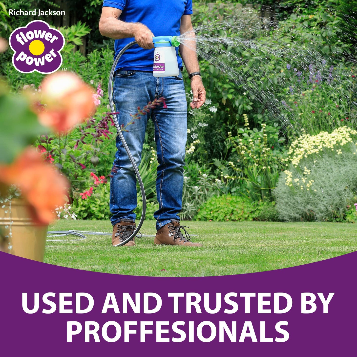 Richard Jackson Flower Power Premium Lawn Magic, Covers 500m, Lawn Feed for Gardens, Greens the Grass & Strengthens the Roots (5L)