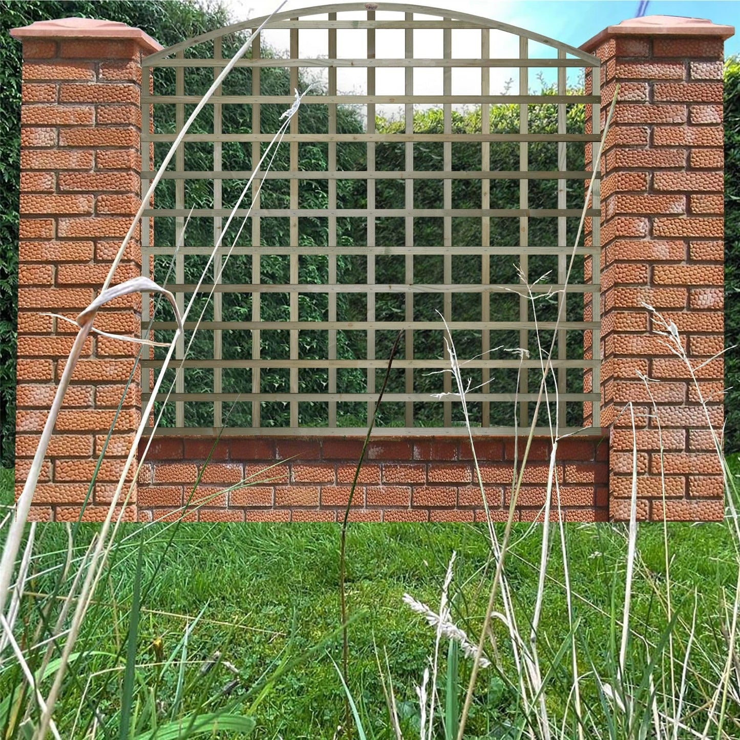 Premier Garden Standard Trellis Panels 120mm Squares Arched Design Width: 6ft (183cm) x Height @ Shoulder: 5ft (150cm) - 20cm Arch on top Fence Panel Topper Wave affect with Concave Trellis Panels