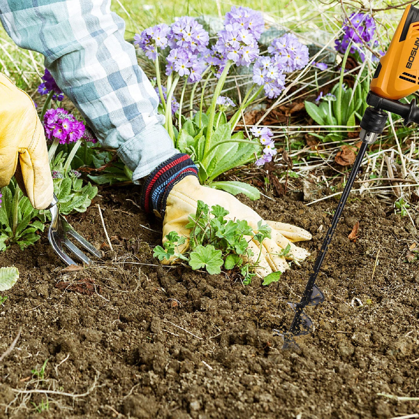 Petyoung Garden Post Hole Digger for Planting Bulbs Seedlings, Φ40mm Length 450mm Heavy Duty Auger Spiral Drill Bit for Planting Garden