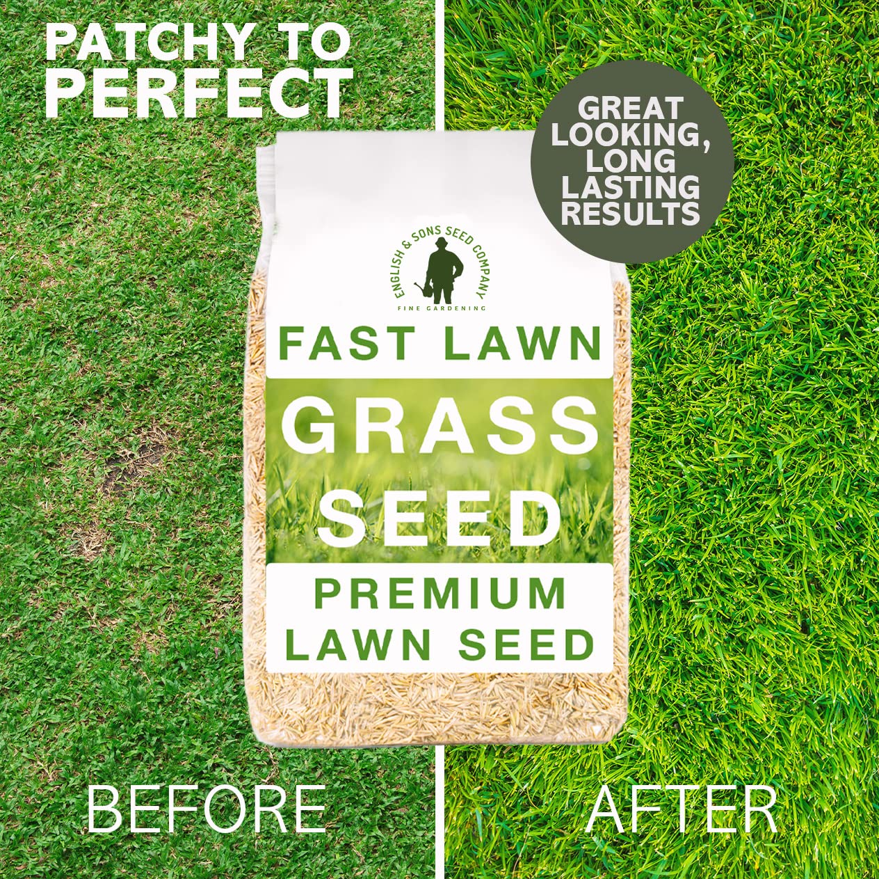 Fast Lawn Grass Seed, 1kg (up to 60sqm) Premium Quality Fast Growing Grass Seeds. Tailored for UK Climate. Hardwearing Lawn Seed Perfect for New Lawns, Overseeding & Patch Repair. DEFRA Approved