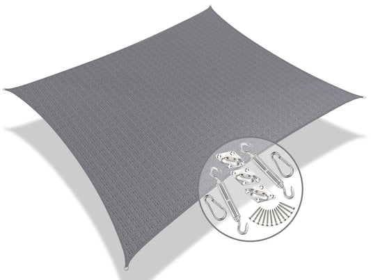 VOUNOT® Sun Shade Sail Rectangle with Fixing Kit, 95% UV Block Breathable HDPE Awning, Sunscreen Canopy for Outdoor Garden Patio Lawn, Grey 3x2.5 m