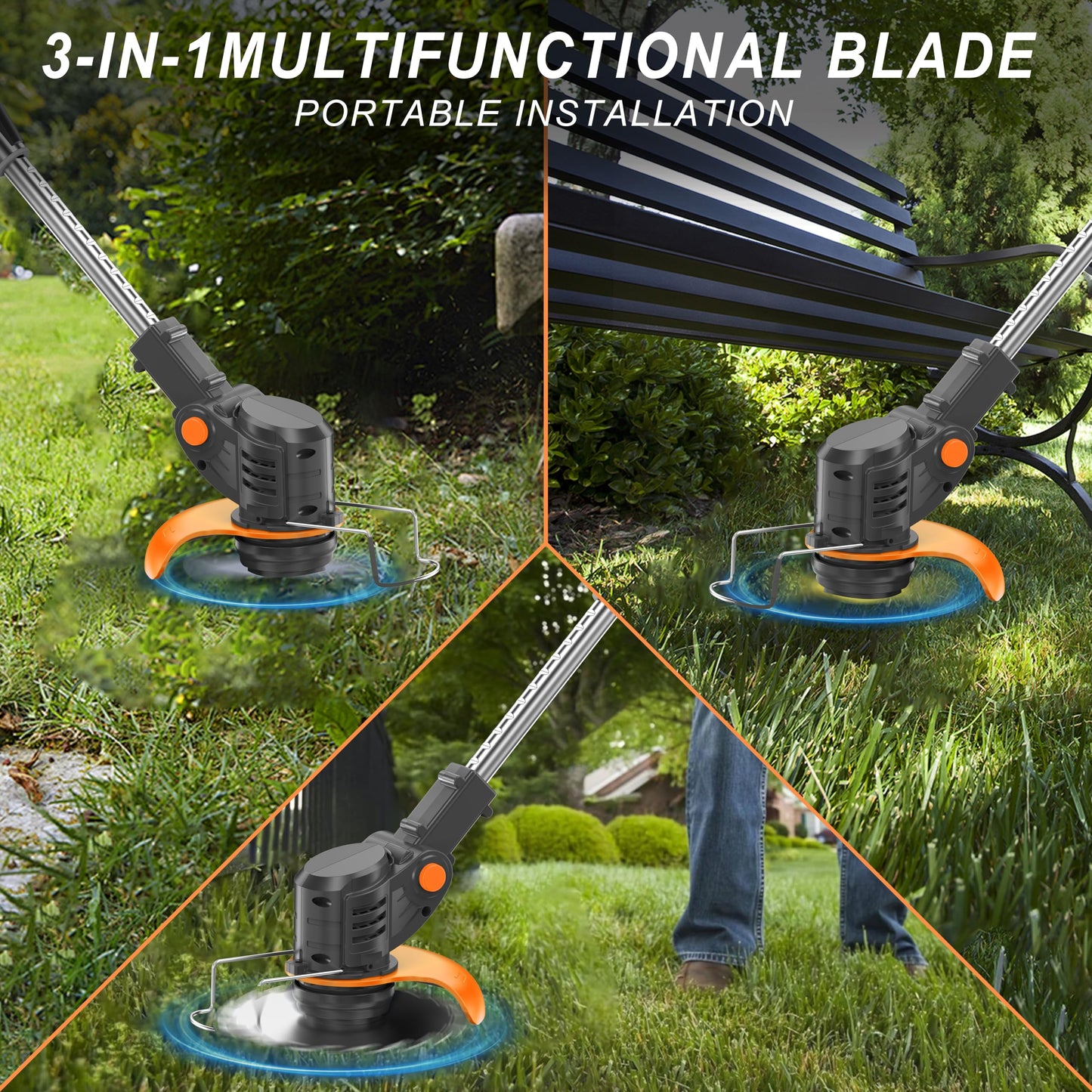 Metal Blade Cordless Strimmer 21v Grass Trimmers With Warehouse hooks 16 Blades 15cm Cutting Diameter Cordless Strimmer Retractable Handle For Lawn Garden