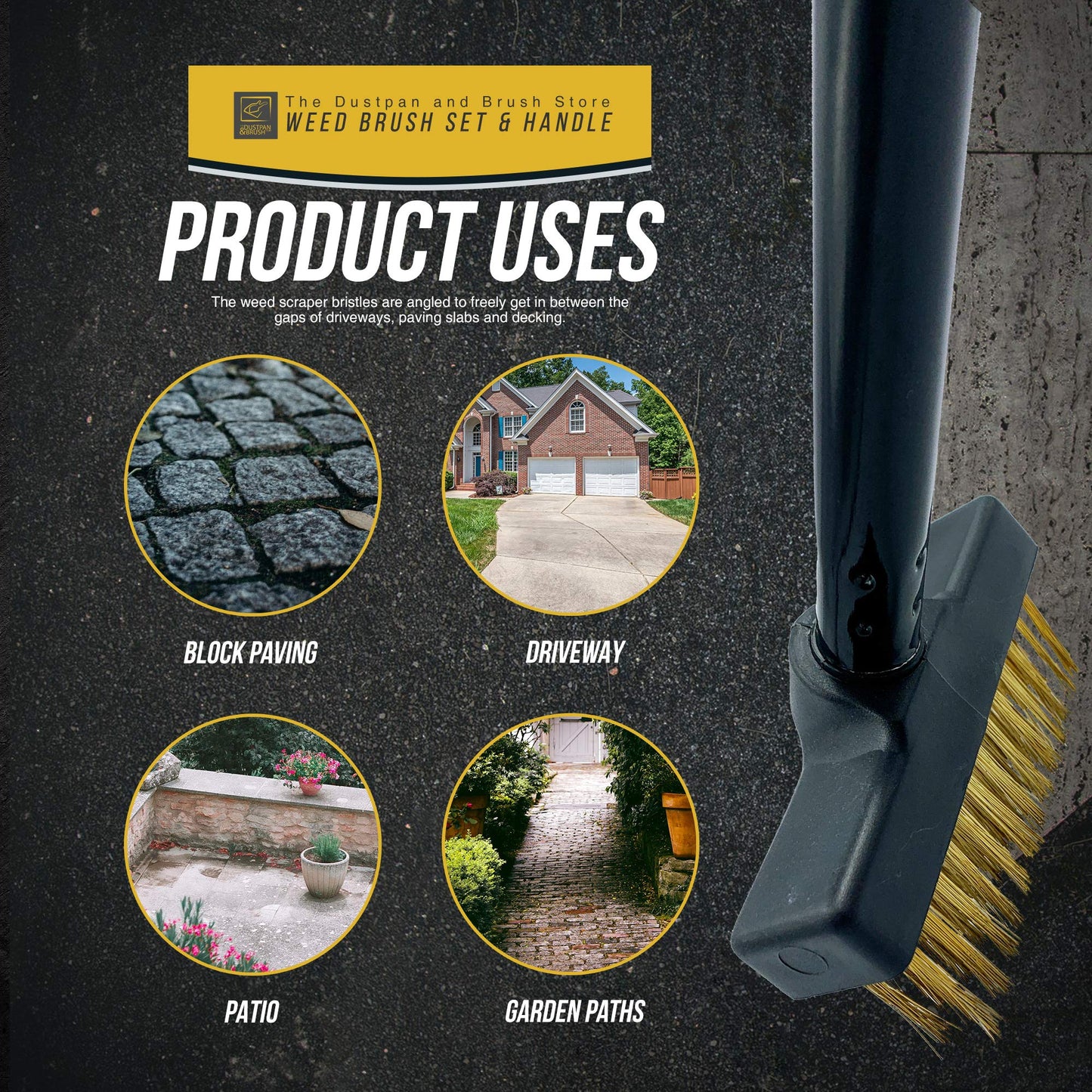 Patio Weed Remover Tool, Twin Pack Long Handle Weed Brush Set with Angled Paving Brush and Wire Broom to Remove Weeds and Moss Build-Up from Patio, Block Paving and Driveway (Complete Weed Brush Set)