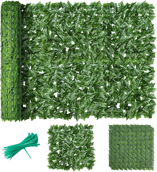 Artificial Ivy Fence Screening 5m x 1m, Green Fencing Hedge Roll Wall Privacy with 50 Green Cable Ties, Ivy Leaves Fence UV Fade Protected for Outdoor Garden Decor, Party, Wedding(39x118in)