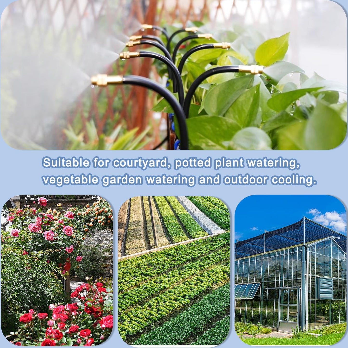 Suyeah 49.21Ft Drip Irrigation Kit Automatic Drip Irrigation System, 360° Bendable Garden Irrigation System, Garden Watering System Adjustable Bendable Nozzle Copper Sprayer System for Garden