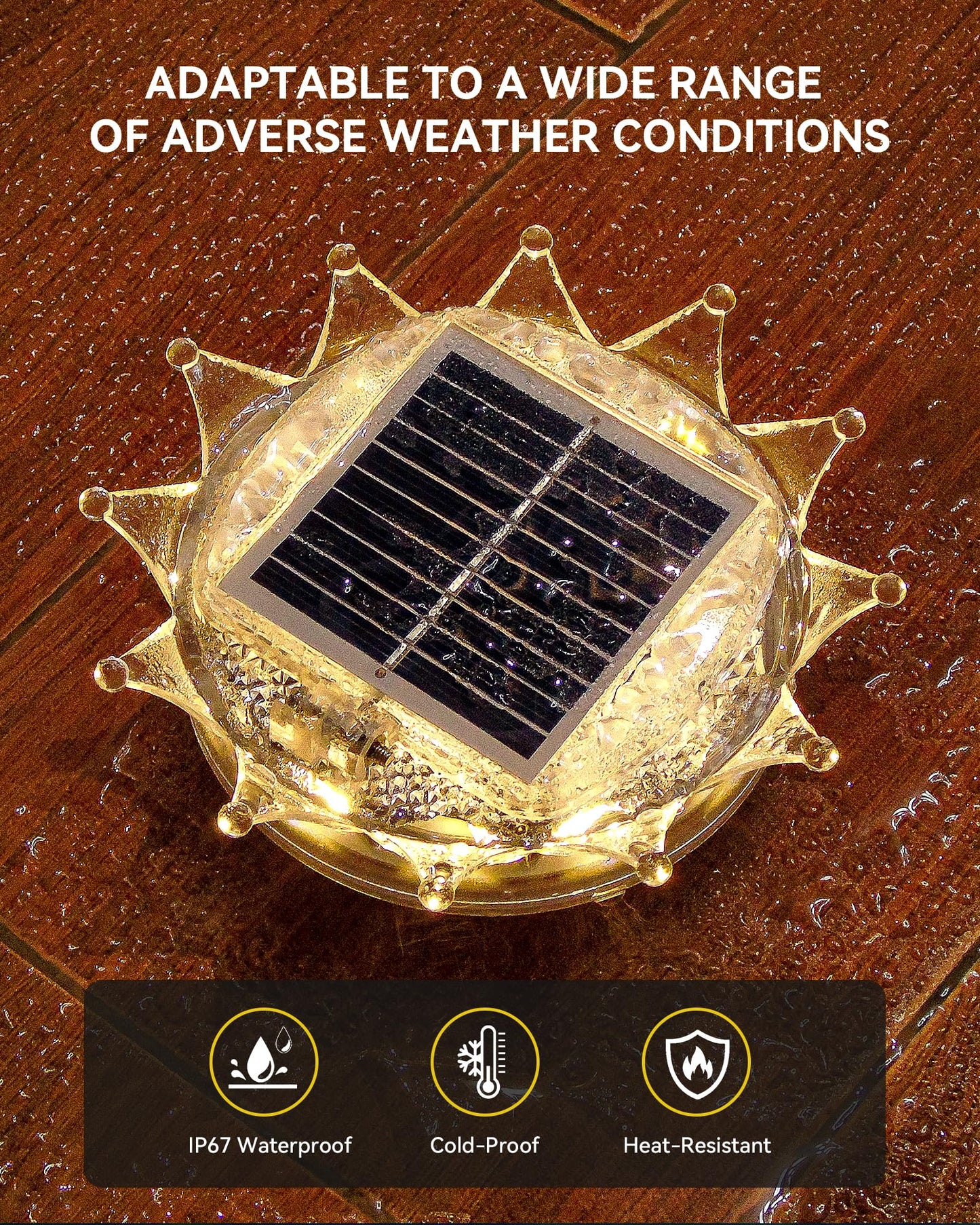 Asteria Outdoor Floor Lights 2Pack, IP67 Waterproof Outdoor Solar Ground Lights, Solar Crown Light – Ideal for Illuminating Lawns, Gardens, Pathways, Landscaped Areas, Walkways. (Warm Light)