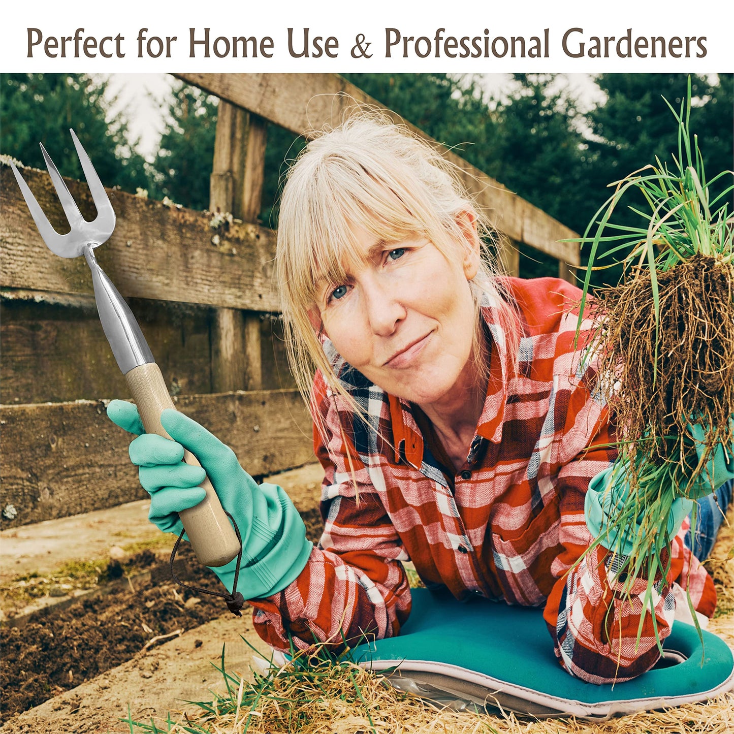 Garden Hand Fork Hand Trowel Stainless Steel Extra Long Wooden Handle Approx. 17inch Long Perfect for Digging, Planting by VORX 1% of Sale Value will be Donated to Children's Hospital Sheffield