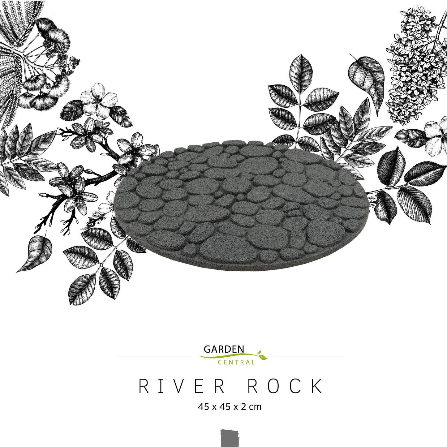 Nicoman 4-Pack 18" Round River Rock Garden Stepping Stone Recycled Rubber Steps Hard Wearing Heavy Duty Outdoor Pathway Tiles - (Grey, Dia.46cm, Set of 4)