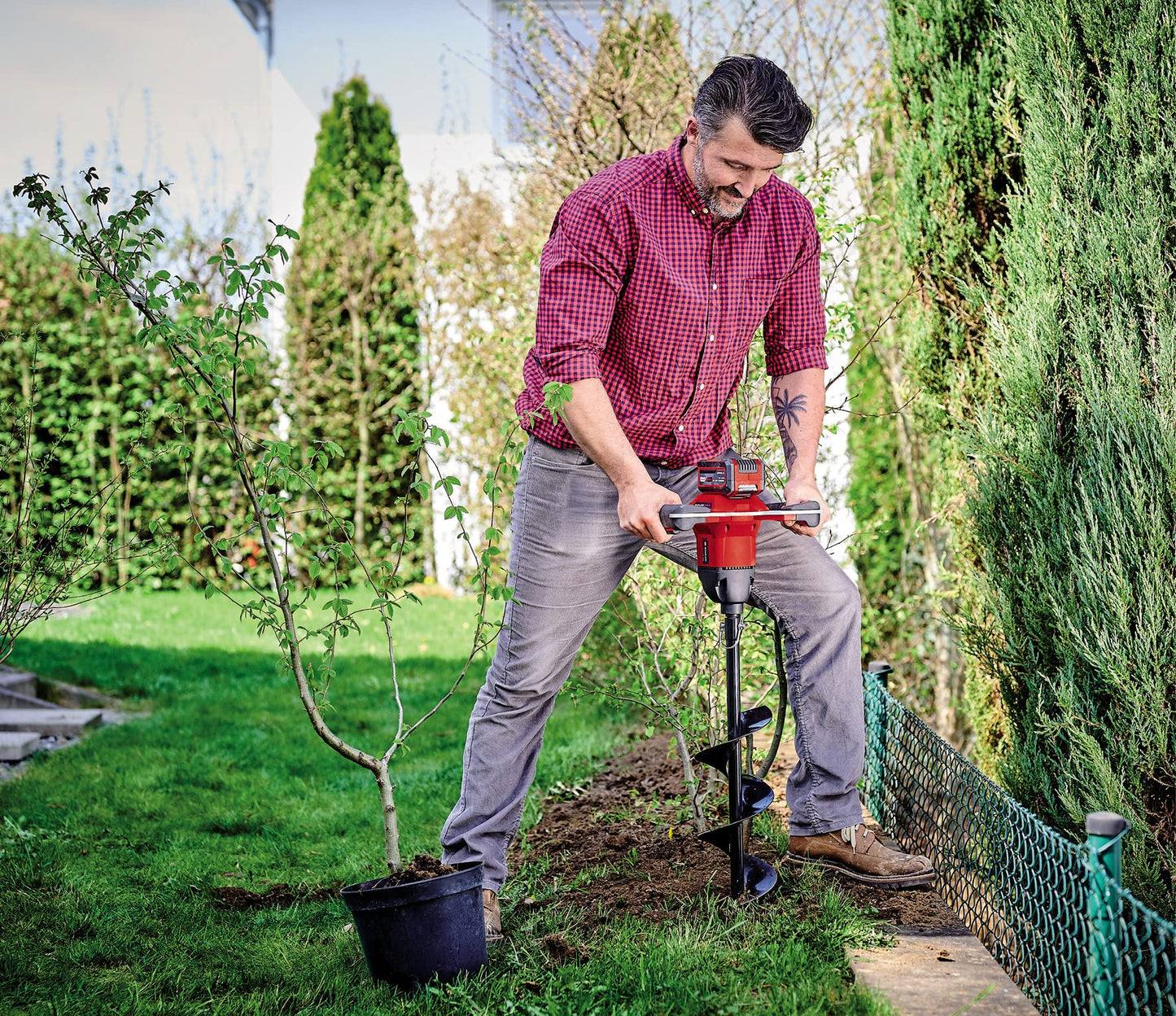 Einhell Power X-Change 18V Cordless Fence Post Auger - 150mm Auger Post Hole Digger, Brushless Soil Drill - GP-EA 18/150 Li Solo Post Hole Borer (Battery Not Included)