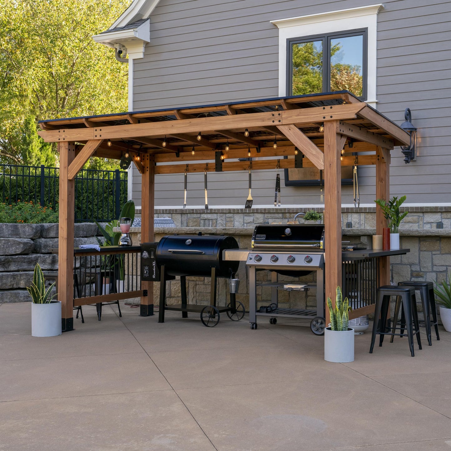 Backyard Discovery Saxony BBQ Gazebo | Outdoor Shelter, Wooden Canopy, For Garden & Patio, For Barbecue & Grill Party, Hard Top Steel Roof, 100% Cedar Wood | 2.3 x 1.6m (7.8ft x 5.3ft)