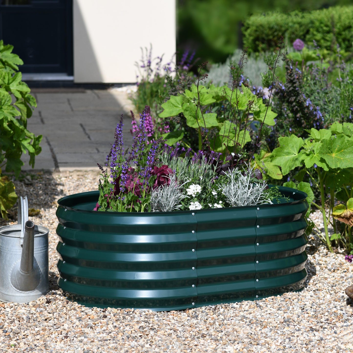 Garden Gear Galvanised Metal Raised Vegetable Flower Planter Trough Grow Bed Box Set up Six Shapes Outdoor Herb Garden in Hunter Green (Hunter Green x2)