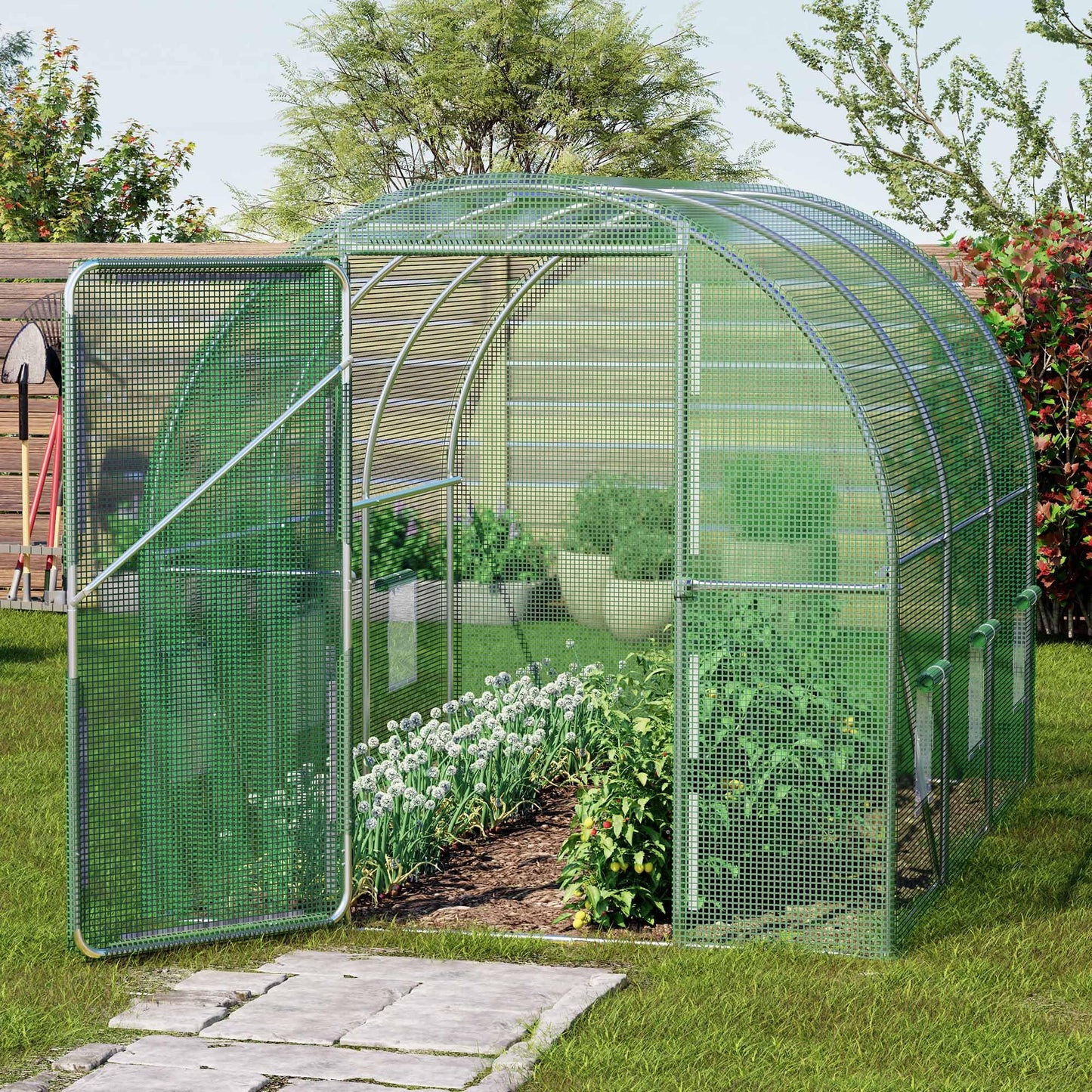 VonHaus Polytunnel Greenhouse – 3 x 2m Walk in Poly Tunnel Tent – 6m² Heavy Duty Weatherproof Green House for Garden and Outdoor with Roll-up Mesh Windows, Galvanised Steel Frame and Hinged Door