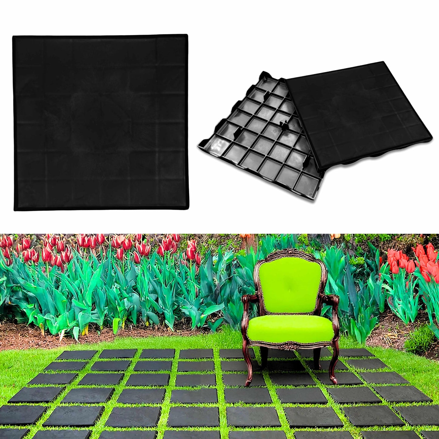 ADEPTNA Pack of 8 Plastic Patio Block Stepping Stones Easy Install, Weatherproof, Lightweight Concrete Effect Paving Slabs Anti-Slip & UV Resistant Square Stones for Outdoor Garden Pathway Patio