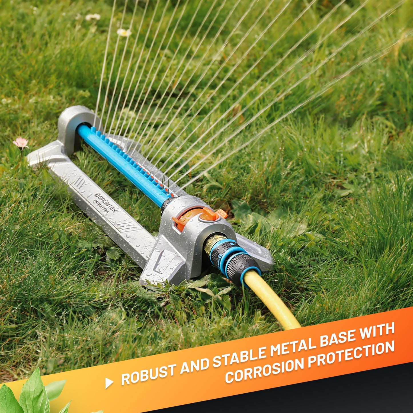 GRÜNTEK Metal Oscillation Lawn Sprinkler with Adjustable Irrigation Area, Turbo Motor, Covers up to 352 m²