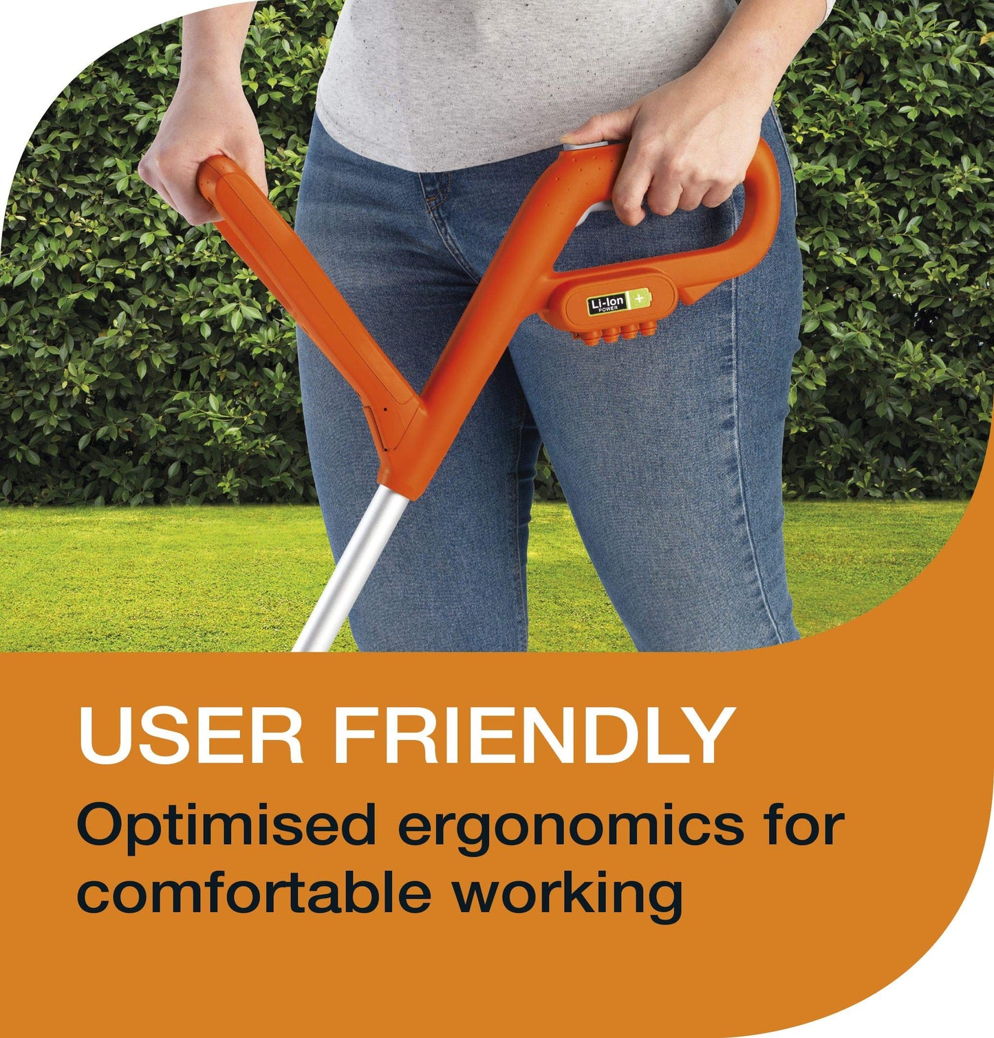 Flymo SimpliTrim Li Cordless Battery Grass Trimmer - Ultra Lightweight 14.4 V Li-Ion Battery Integrated Including Charger), 23 cm Cutting Width, Durable Long Life Blades, Orange and Grey