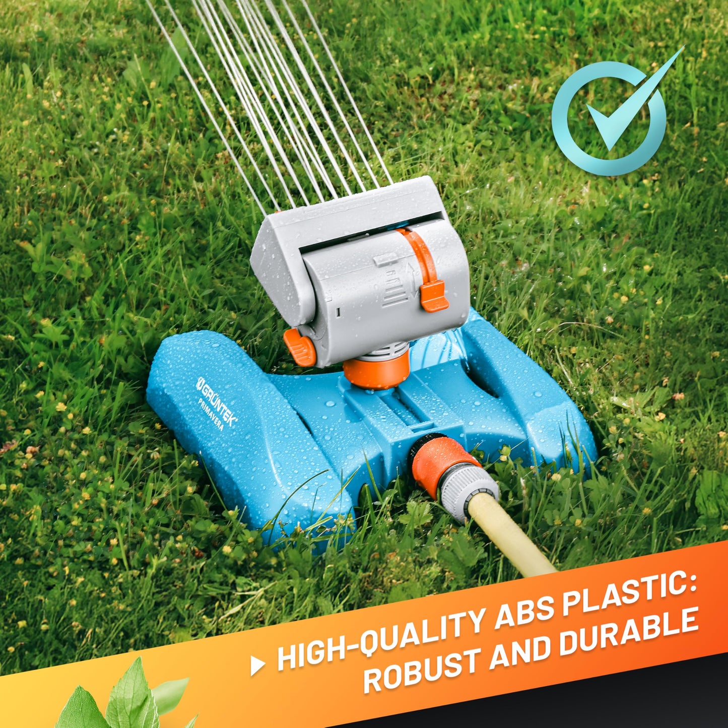 GRÜNTEK Mini - Lawn Sprinkler with 16 nozzles up to 378 m2 / 4069 ft2 Irrigation area with turbo engine