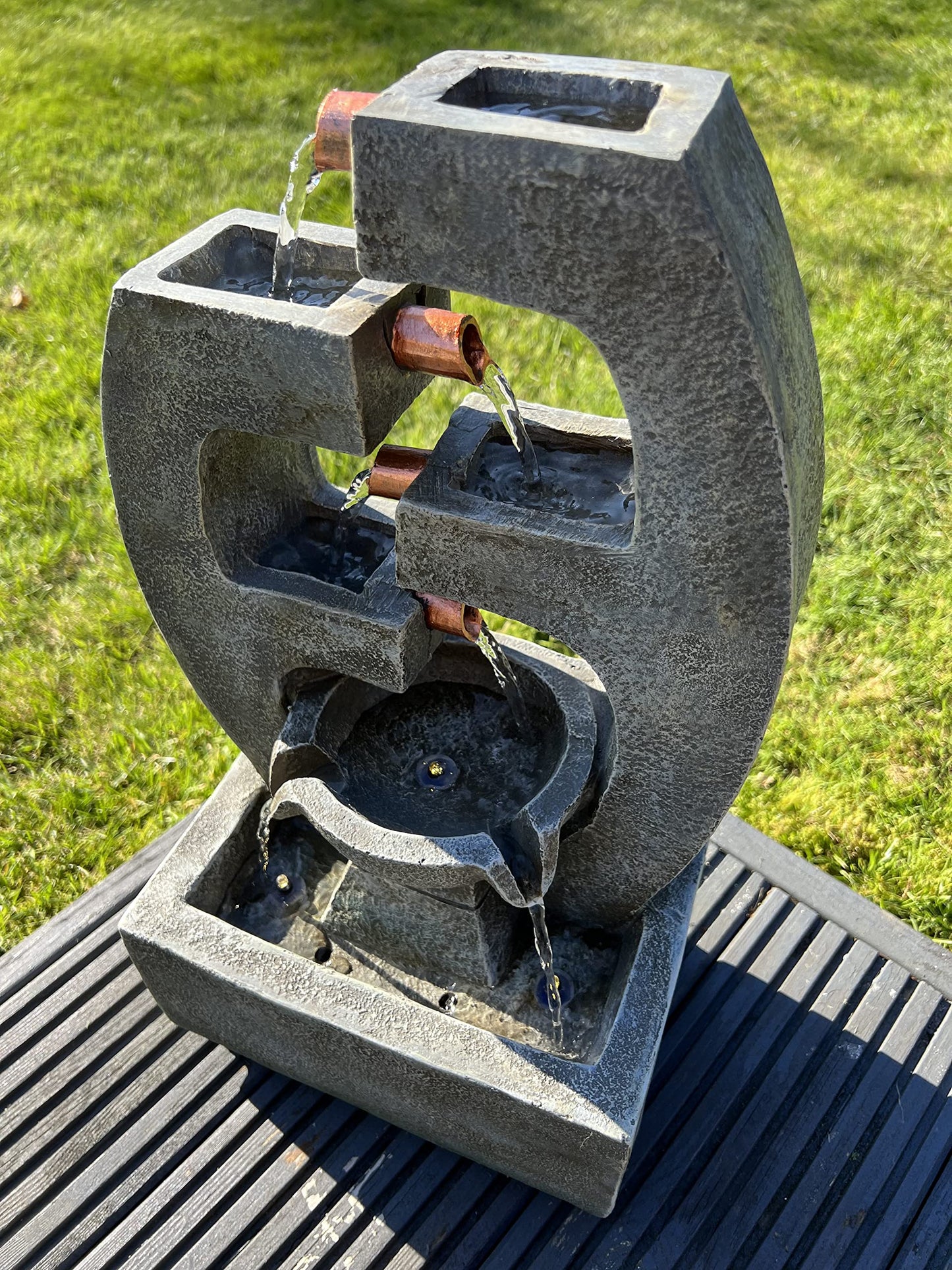 allpondsolutions Outdoor Self Contained 5 Tier Water Feature with LED Lights - Solar Powered 27.5x18x48cm