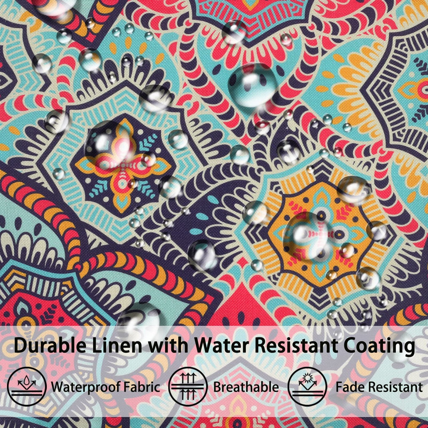 Velvhom Pack of 4 Outdoor Waterproof Cushion Covers 45 x 45cm Ethnic Pillow Case Mandala Floral Throw Pillow Cover Colourful Art Modern Hippy for Garden Patio Bench Sofa Outside Furniture