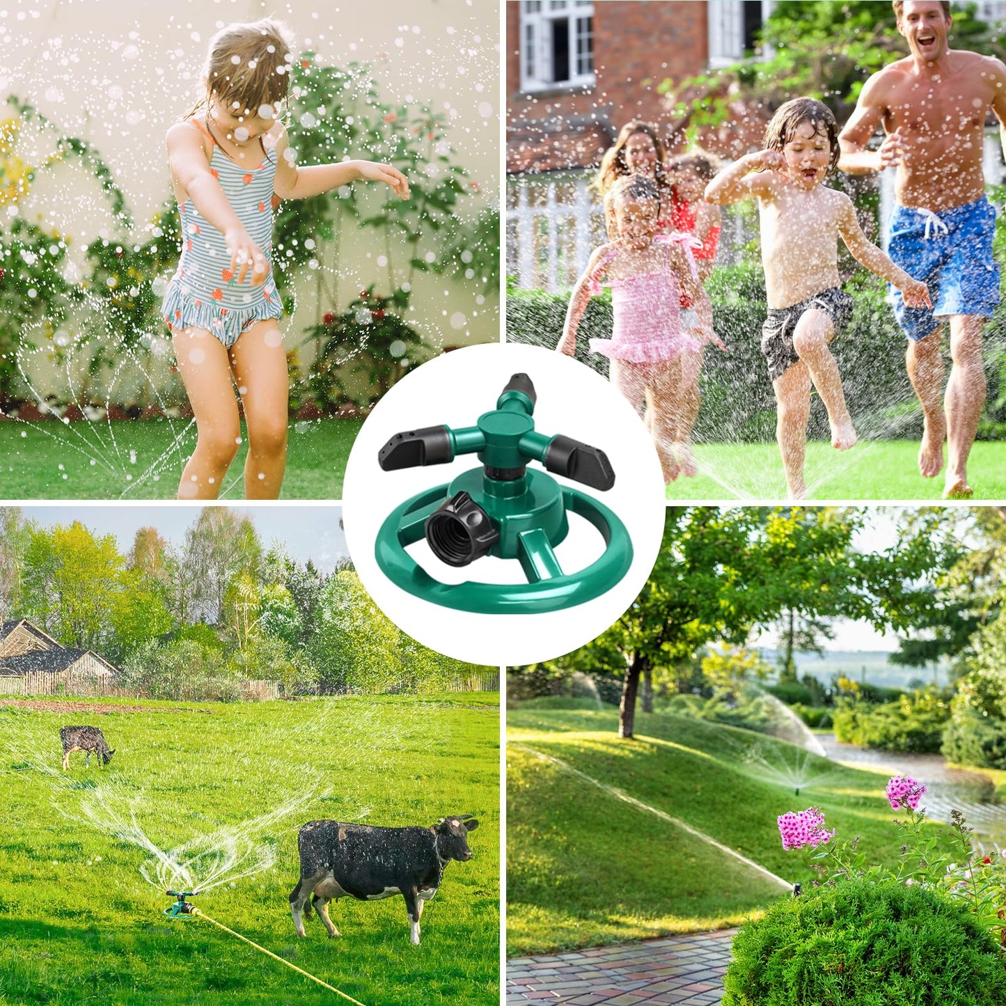 ENJSD Garden Sprinkler, Automatic Lawn Sprinkler, 360 Degree Rotating Durable 3 Arms Adjustable Water Sprinkler Gardening Irrigation System Covering Large Area for Watering Lawn Plants Flowers Veggies