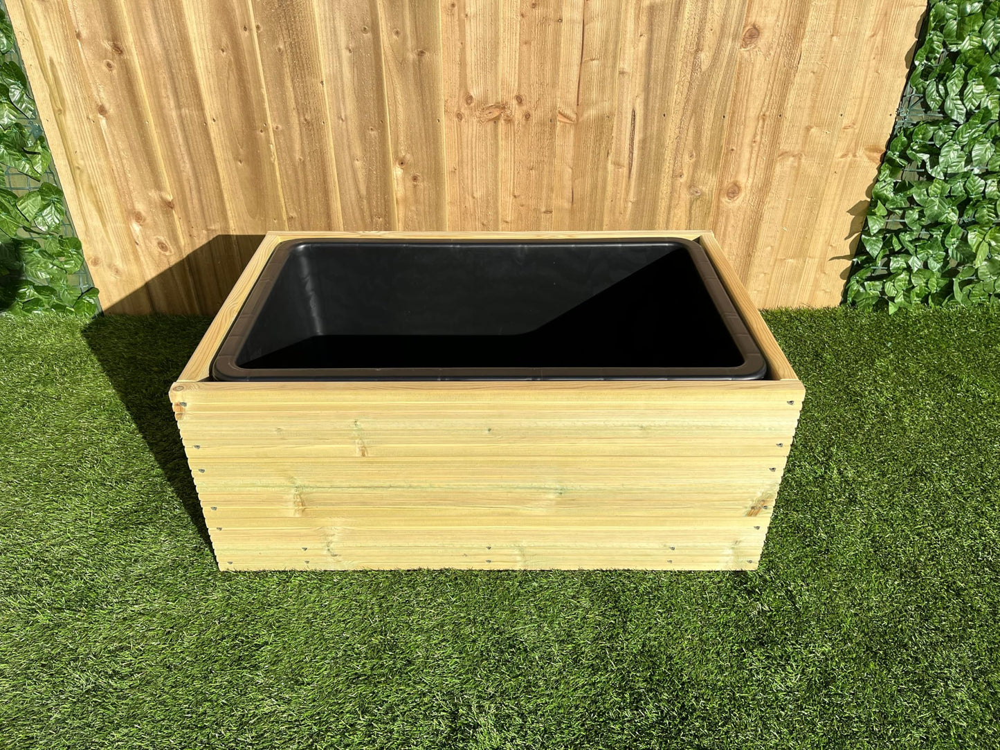 Raised Garden Pond Wooden Decking Water Feature 84x55x36cm 90L Solid Tub Liner (Smooth Plain Decking)