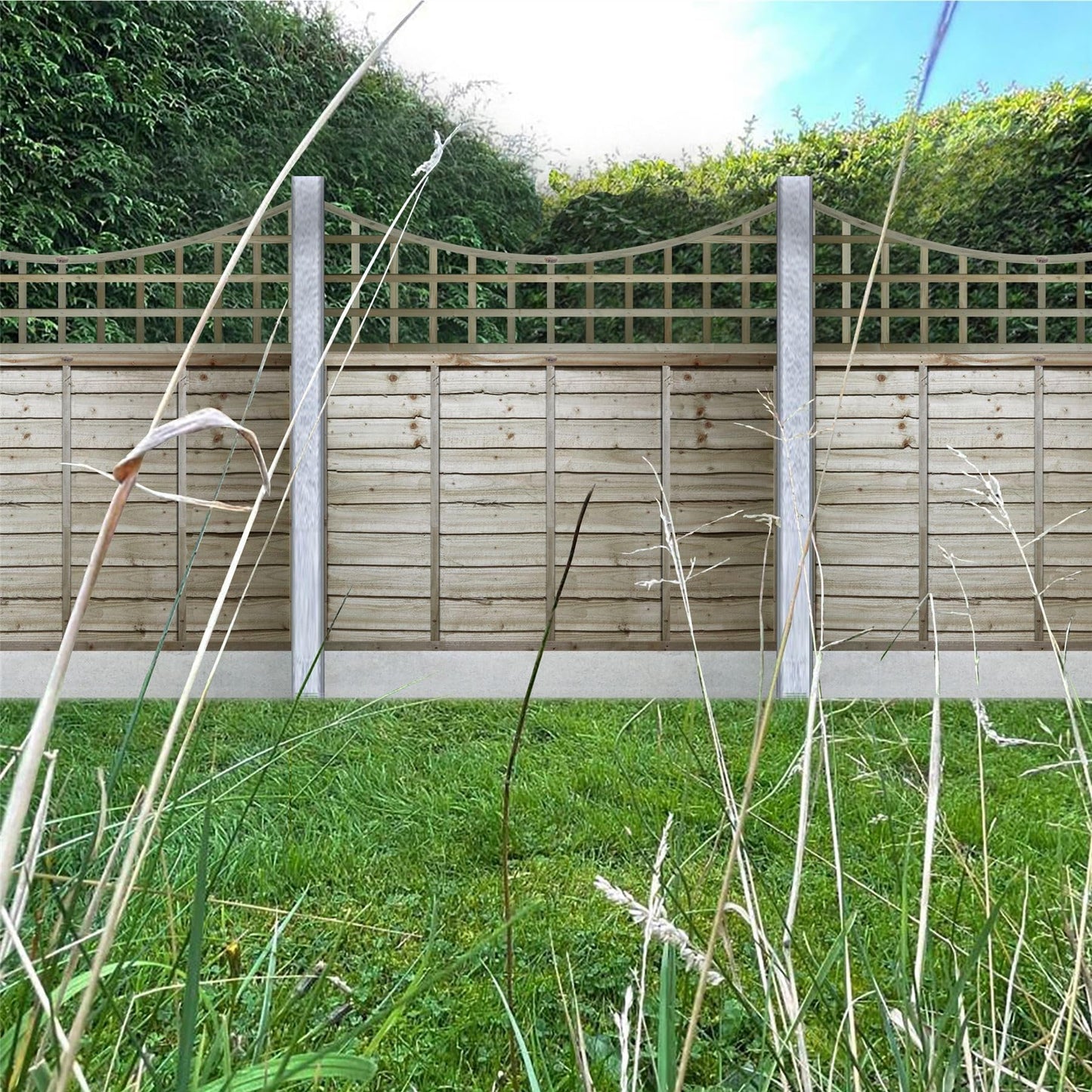 Premier Garden Standard Trellis Panels 120mm Squares Concave Design Width: 6ft (183cm) x Height @ Shoulder: 2ft (60cm) -20cm Concave Fence Panel Topper Wave affect with Arch Trellis Panels