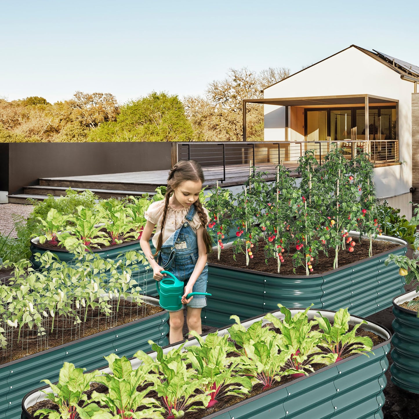 YITAHOME Outdoor Raised Garden Bed Kit 240x61x43cm, Raised Beds Thickened Zinc-Aluminum-Magnesium Stainless Steel Metal Raised Beds for Garden with Safety Rubber for Vegetables Flowers Fruits (Green)