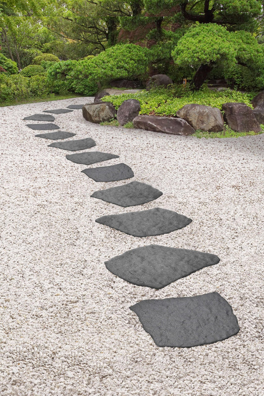 Nicoman Natural B Stone Block Garden Stepping Stone Recycled Rubber Steps Hard Wearing Heavy Duty Outdoor Pathway Tiles - (Grey, Set of 4)