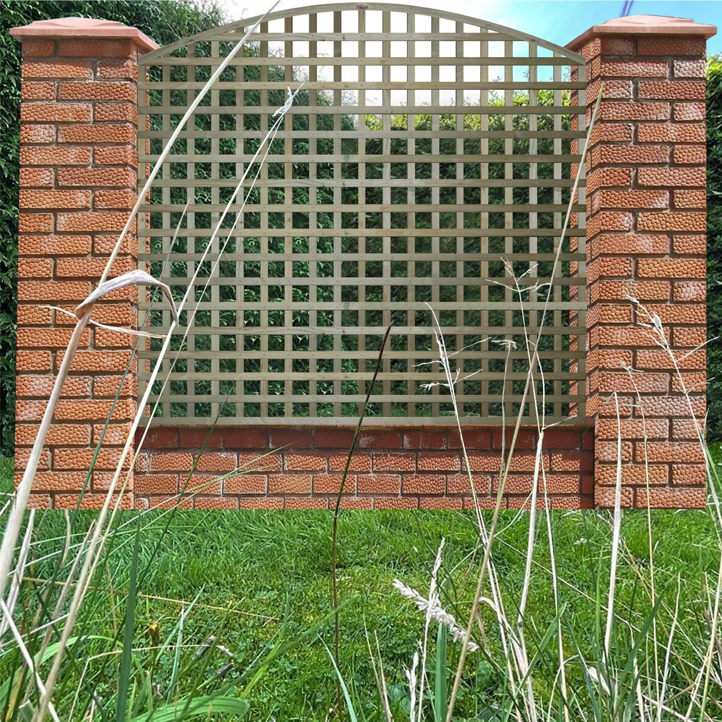 PGS Premier Arch Trellis Garden Lattice Fence Topper Treated[6ft x 5ft (183cm x 150cm),Privacy Trellis 70mm hole]