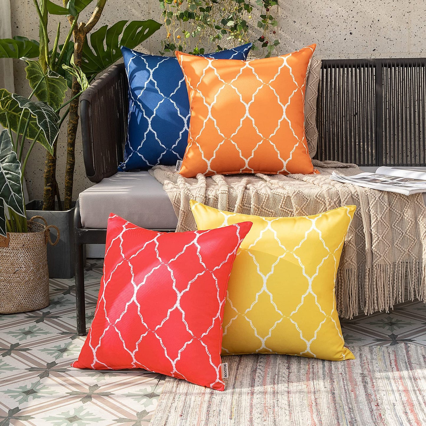 MIULEE Outdoor Cushion Cover Morocco Decorative Waterproof Throw Pillow Cover Square Modern Pillow Case for Garden Sofa Living Room Decoration 18 x 18 Inch 45 x 45 cm Orange Pack of 2