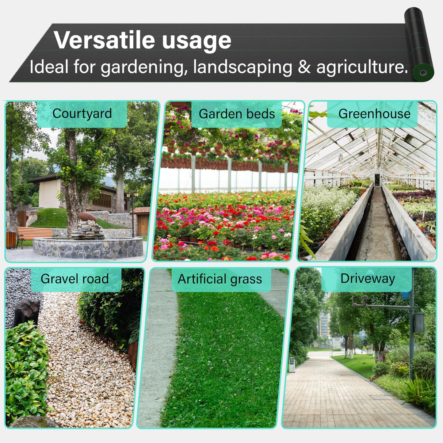 2mx50m Heavy Duty Weed Control Membrane Garden Weed Barrier Fabric for Landscaping Driveway Gravel Artificial Grass Lawn Underlay Woven Roll Ground Cover Weed Block Patios, Garden, Flower Beds Black