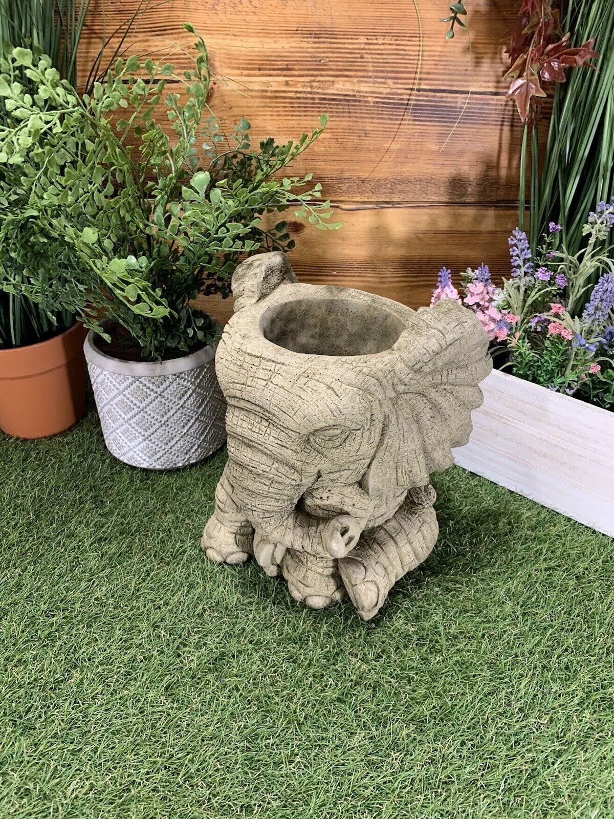 STONE GARDEN ELEPHANT PLANTER PLANT POT FLOWER POT HAND CAST ORNAMENT
