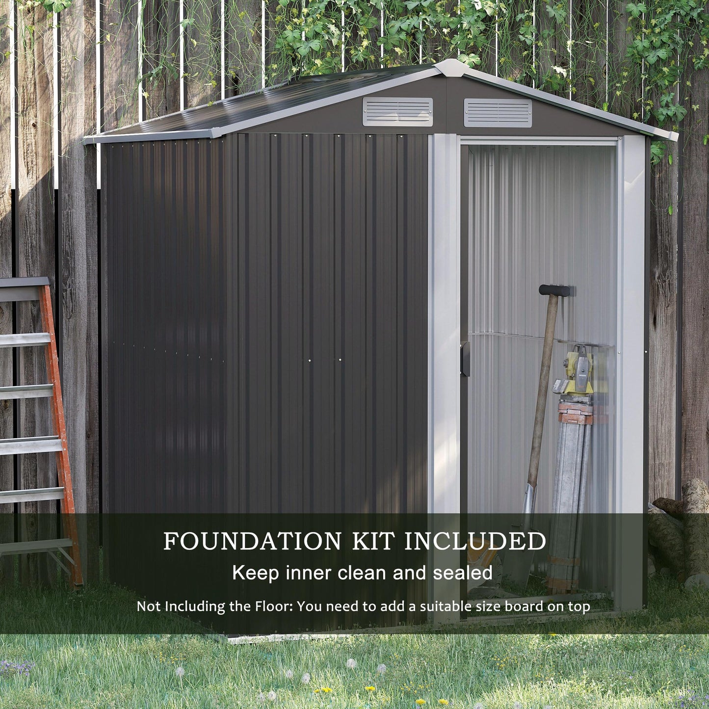 Outsunny 5ft x 4ft Garden Shed, Metal Tool Storage Shed with Sliding Door, Sloped Roof and Foundation Kit for Garden, Patio, Lawn, Grey