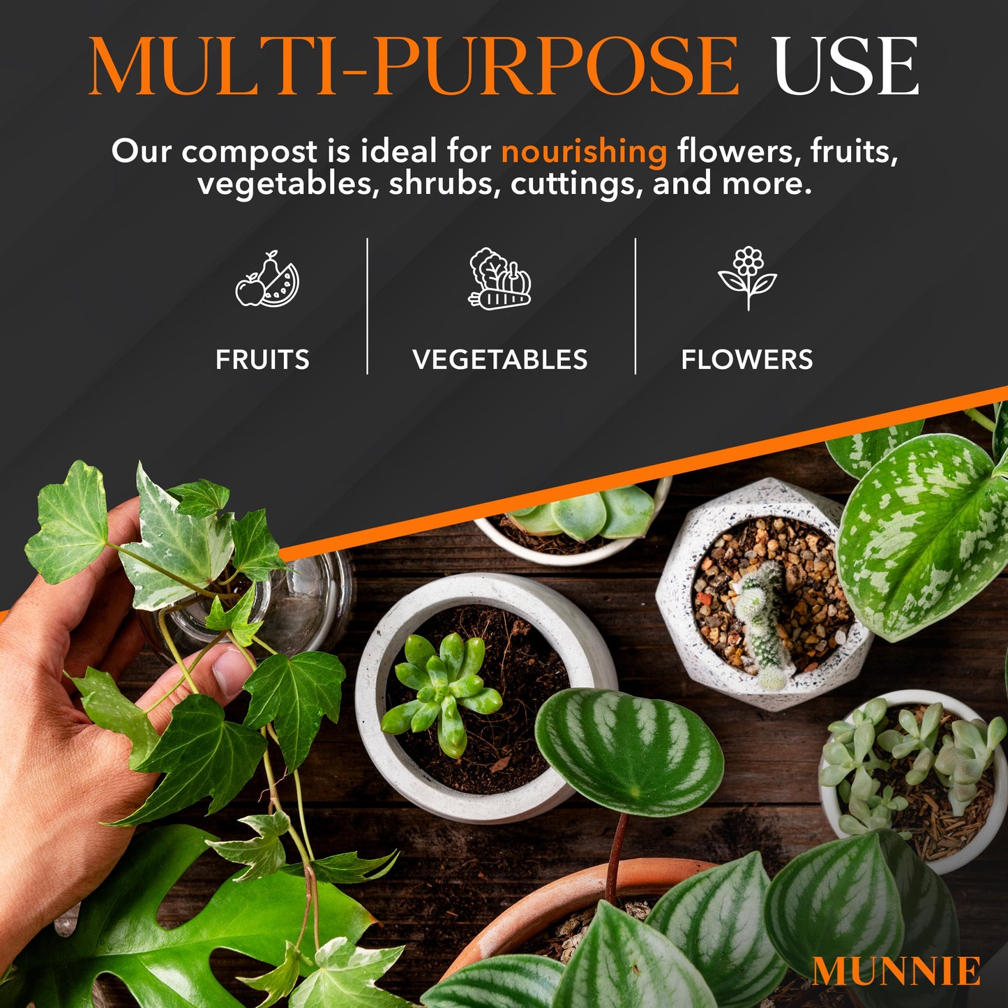 Munnie 60L Multi-Purpose Compost Soil Bag – Eco-friendly Soil Seed Compost, Nutrient Rich Mix for Potting, Growing Garden, Outdoor, Indoor, Houseplant Seed Plants