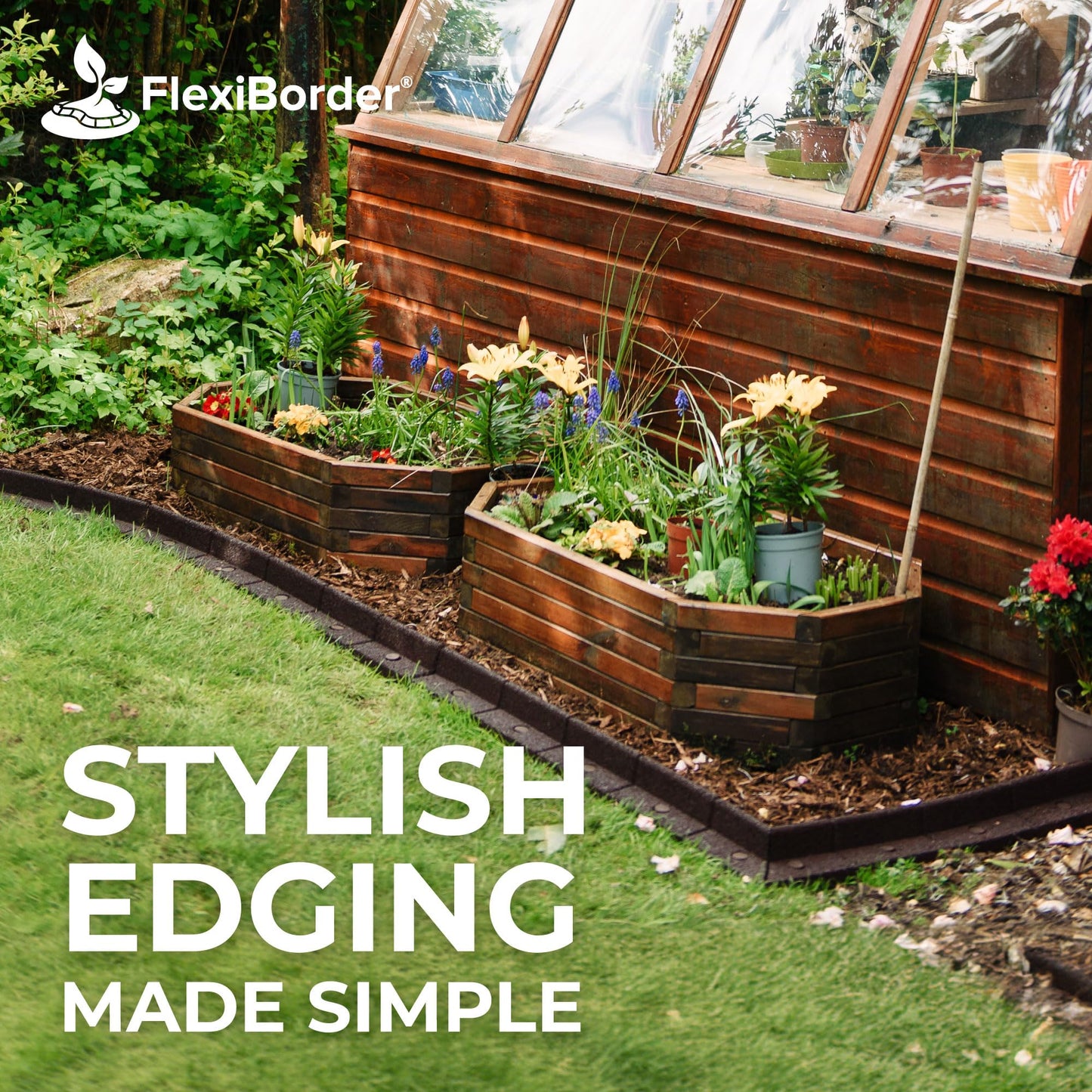 FlexiBorder - Lawn Edging - Flexible Garden Edging Border for Grass Lawns - Pathways - Raised Borders - Artificial Grass - Grey - 6 x 1m Lengths