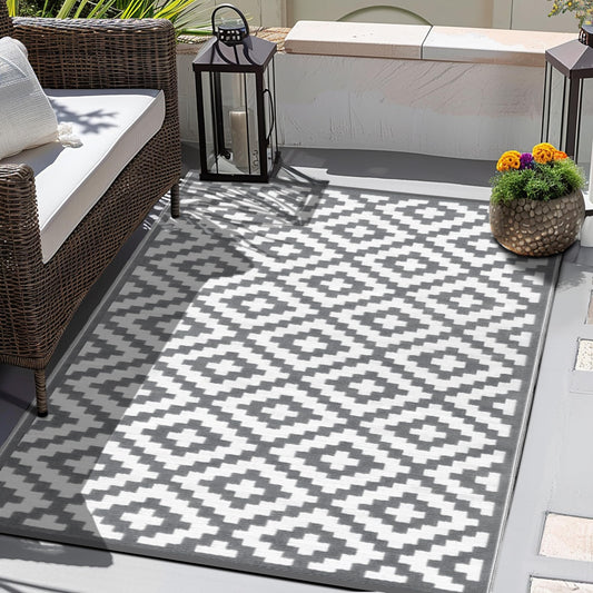 GD Home Lightweight Indoor/Outdoor Reversible Plastic Rug - 120 x 180 cm Grey/White