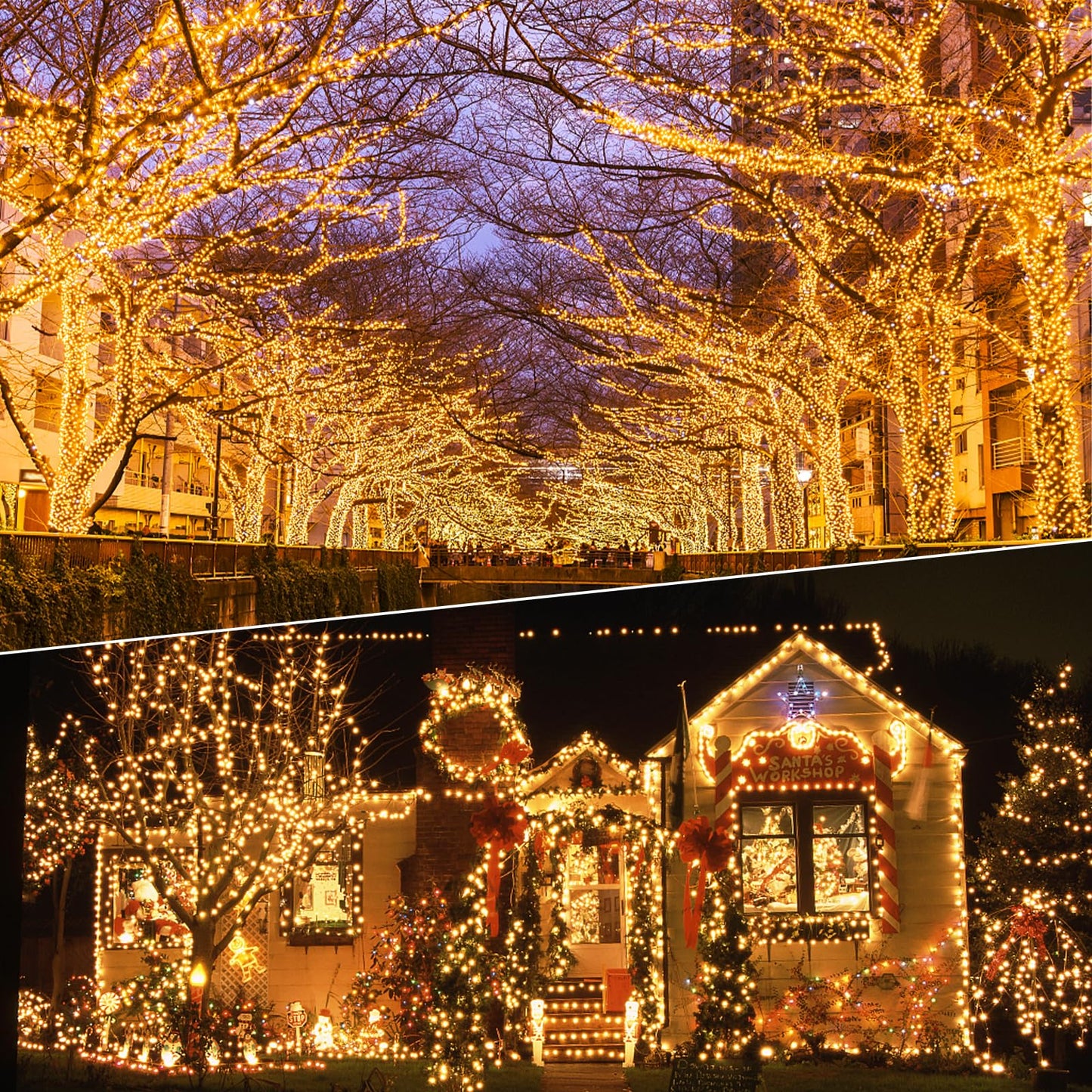 FFZZKJ Solar Lights Outdoor Garden Waterproof Total 240LED 12Mx2 Pack Outdoor Solar Lights for Garden Patio Balcony Terrace Veranda Tree, Warm White