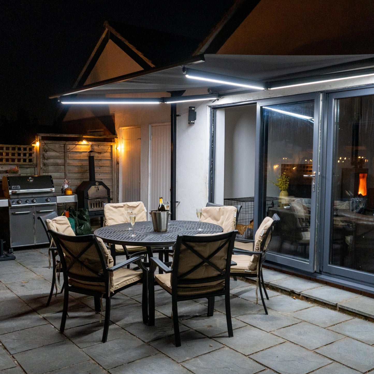 Jack Stonehouse 3 x 2.5m Retractable Electric Awning With LED Lights Remote Control for Window & Door UV Resistant Shower Proof Patio Garden Sunshade Canopy Shelter Beige, Awnings For Patios Dark Grey
