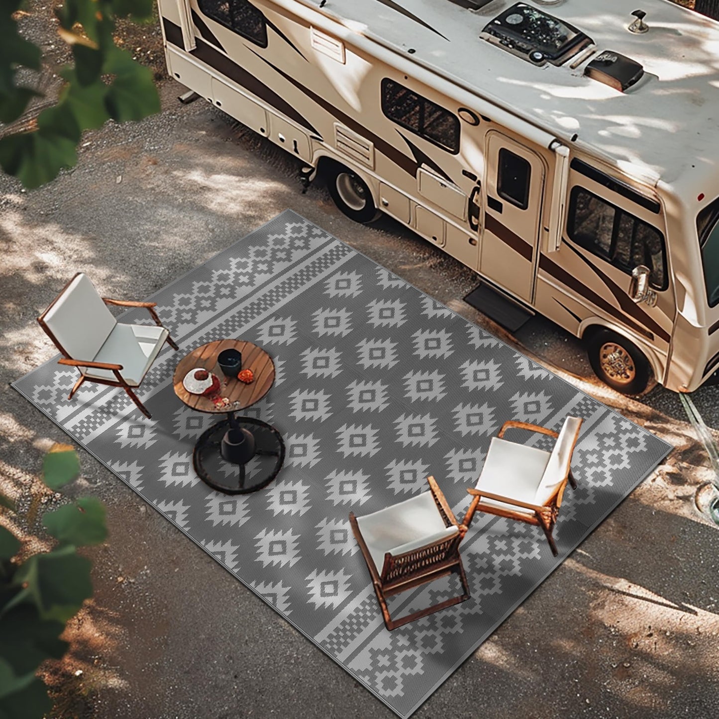 Green Decore Reversible Recycled Plastic Camping and Picnic Rugs | Perfect for Garden, Patio, Picnic, Decking | Stain And Water Resistant | Riffle Sharkskin Grey/White 120 x 180 cm