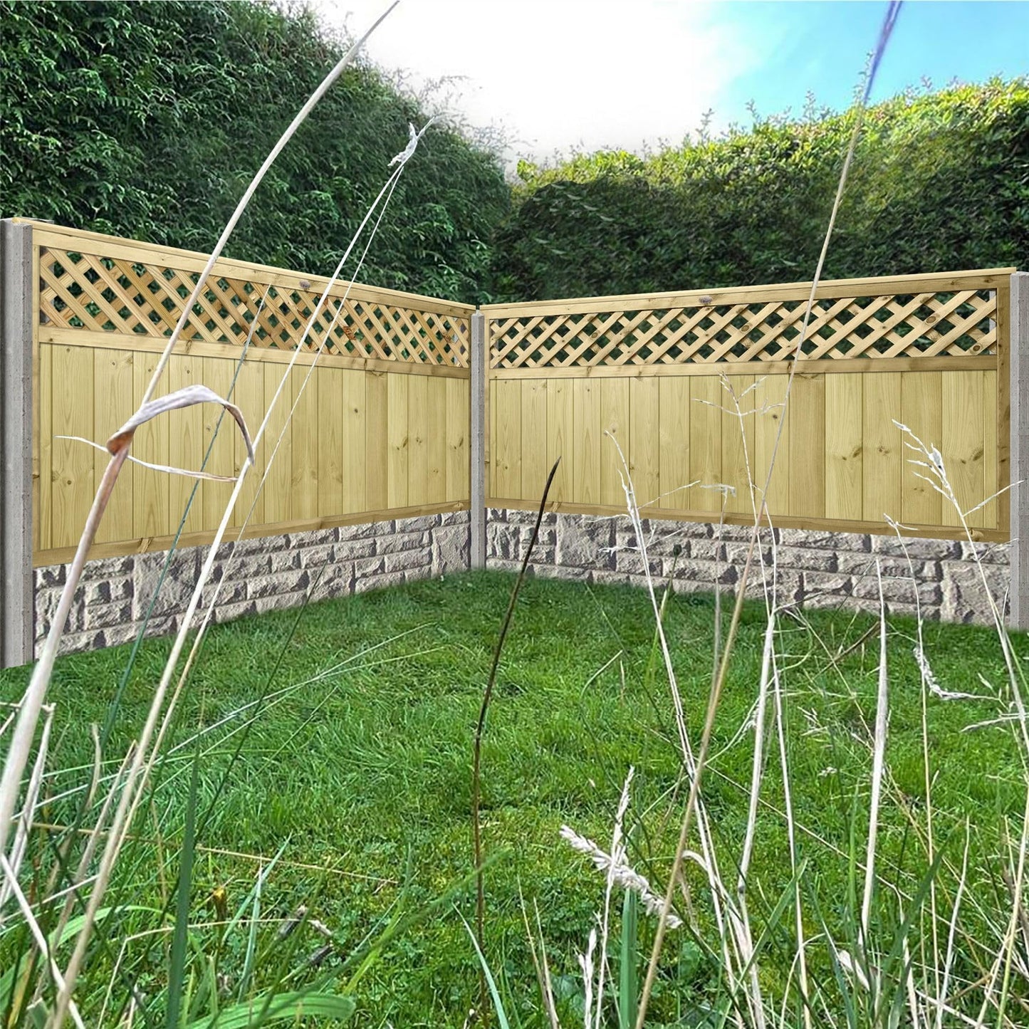 Premier Garden Supplies URBAN Fence Panel with Trellis Top Options & Smooth Tongue & Groove Centre [Width: 6ft (183cm|1830mm) x Height: 3ft (90cm|900mm)] with Premier Diamond Trellis Top