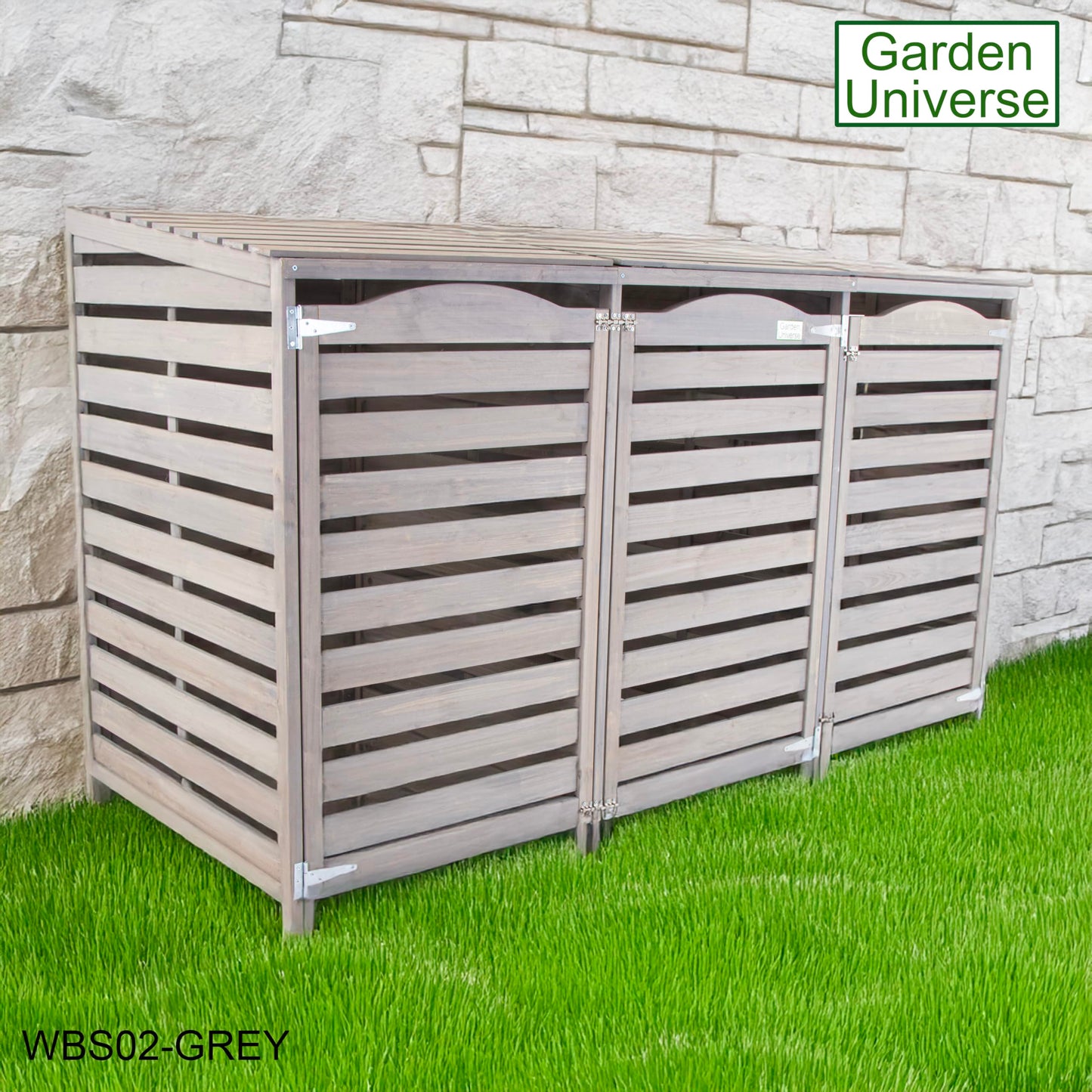 Wheelie Bin Storage Unit Triple Three Bins Garden Universe Outdoor 3 Wheelie Bin Storage In Grey WBS02-GREY